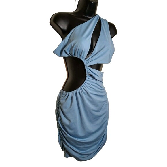 Girls' Night Out Blue Asymmetric Mini Dress Cut-Out Side Party Clubwear Oh Polly - Picture 4 of 8